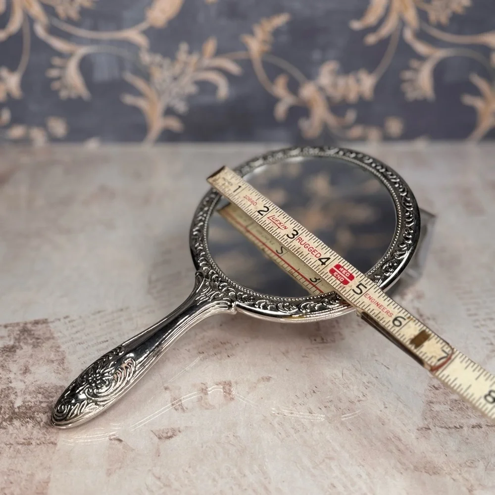 Antique Silver Plated Art Nouveau Repousse Vanity Hand Mirror